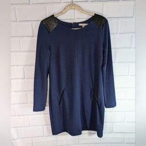 Banana Republic Navy Ponte Sheath Dr SA Leather Shoulders